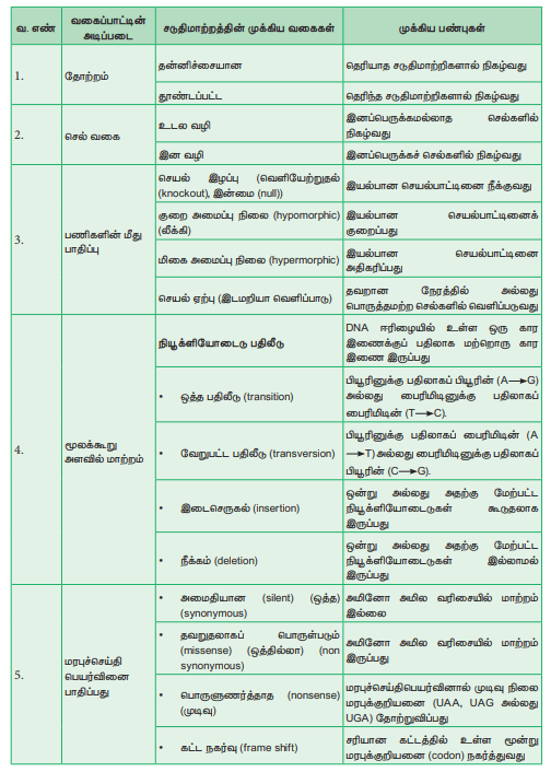 6. திடீர் மாற்றத்தின் வகைகளை அட்டவணைப்படுத்துக