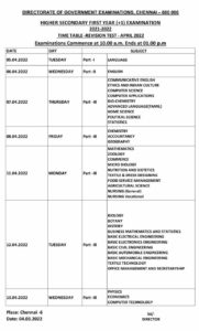 Read more about the article 11th Revision Test Time Table April 2022