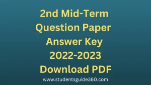 1st to 12th STD 2nd Mid Term Question Paper and Answer Key 2022