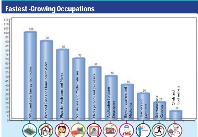 Non-verbal Representations.
Look at the following non-verbal representation. Based on your understanding and inference, write a paragraph on career trends in the next decade.