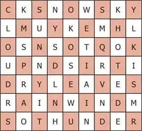 Discuss In pairs, pick out the words related to seasons from the grid and write them in the blanks.